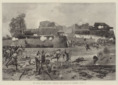 Indian Frontier Rising, Shabkadr Fort zaatakowany przez plemion, 10 sierpnia autorstwa Richard Caton Woodville junior